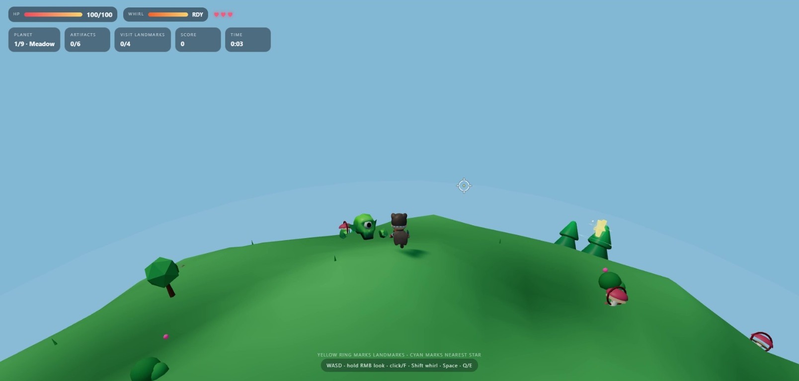 Spherehop gameplay - co-op adventure on a green planet