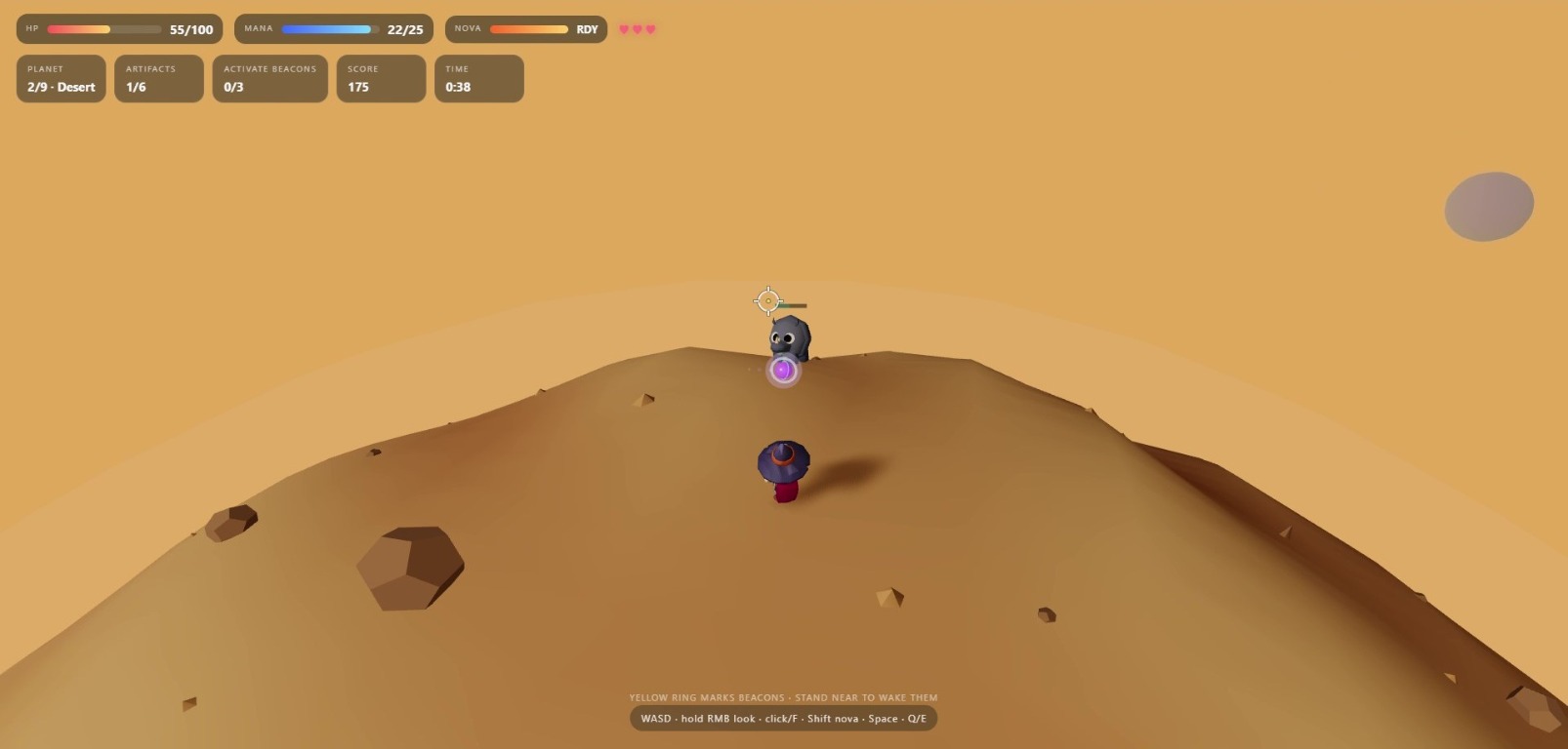 Spherehop gameplay - exploring a desert planet